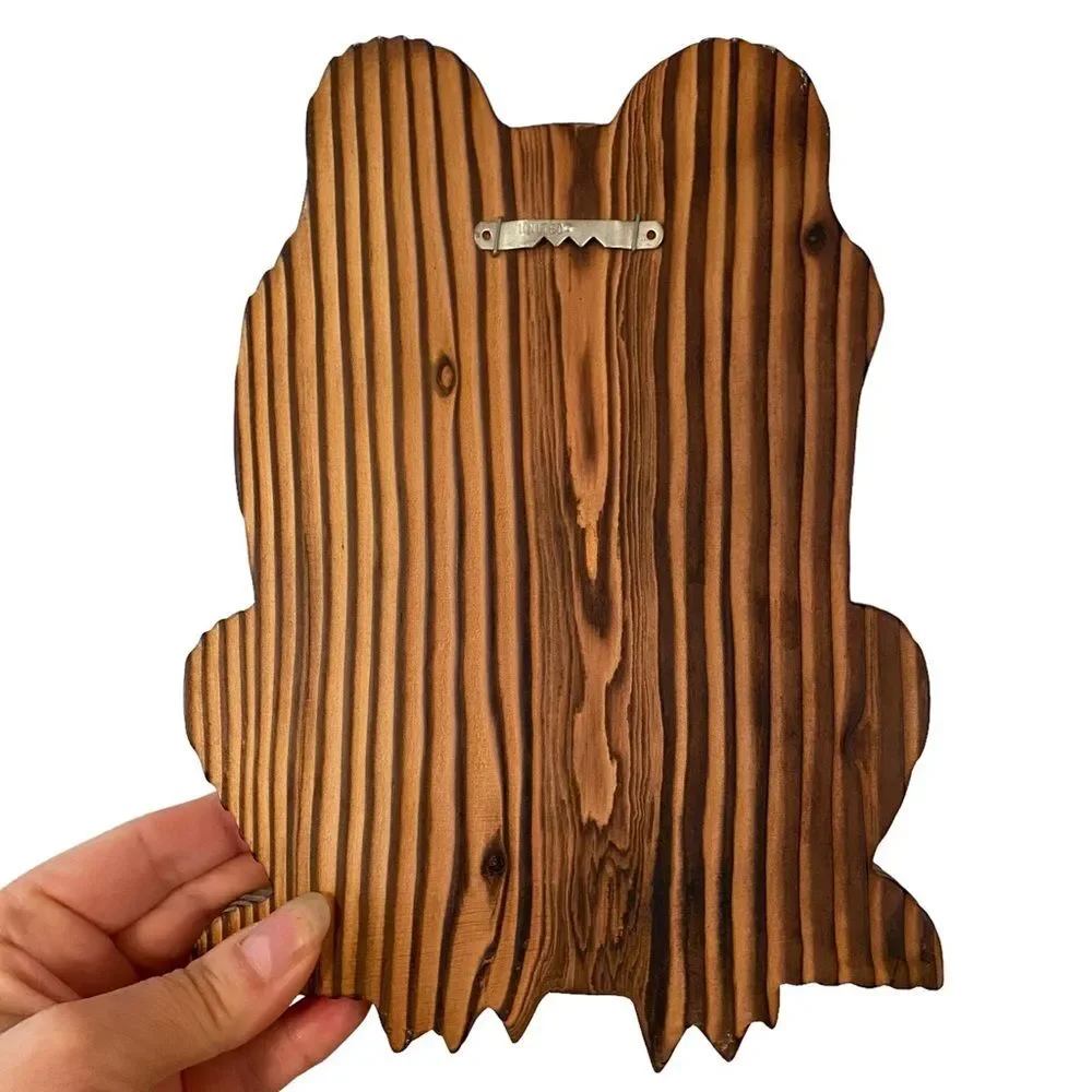 Rustic Hand Crafted Burnt Wood Frog Key Leash Face Mask Hanger